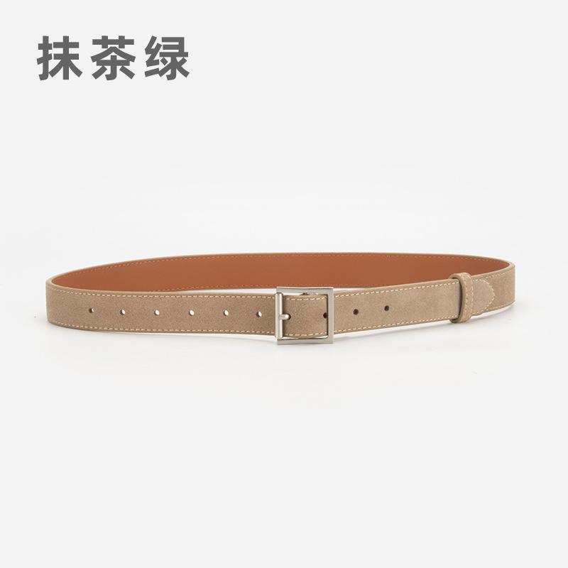 Simple Matte Velvet Belt Women'S Square Buckle High-End Leather Jeans Decorative Belt Women'S
