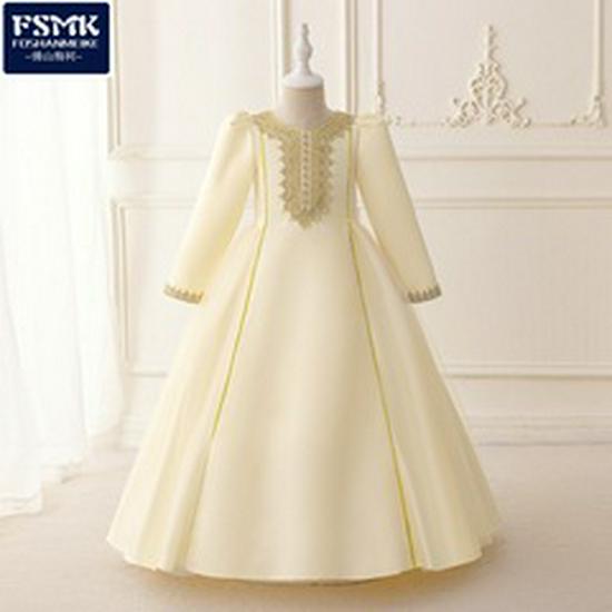 European & American Girls' V-Neck Satin Embroidered Princess Evening Gown