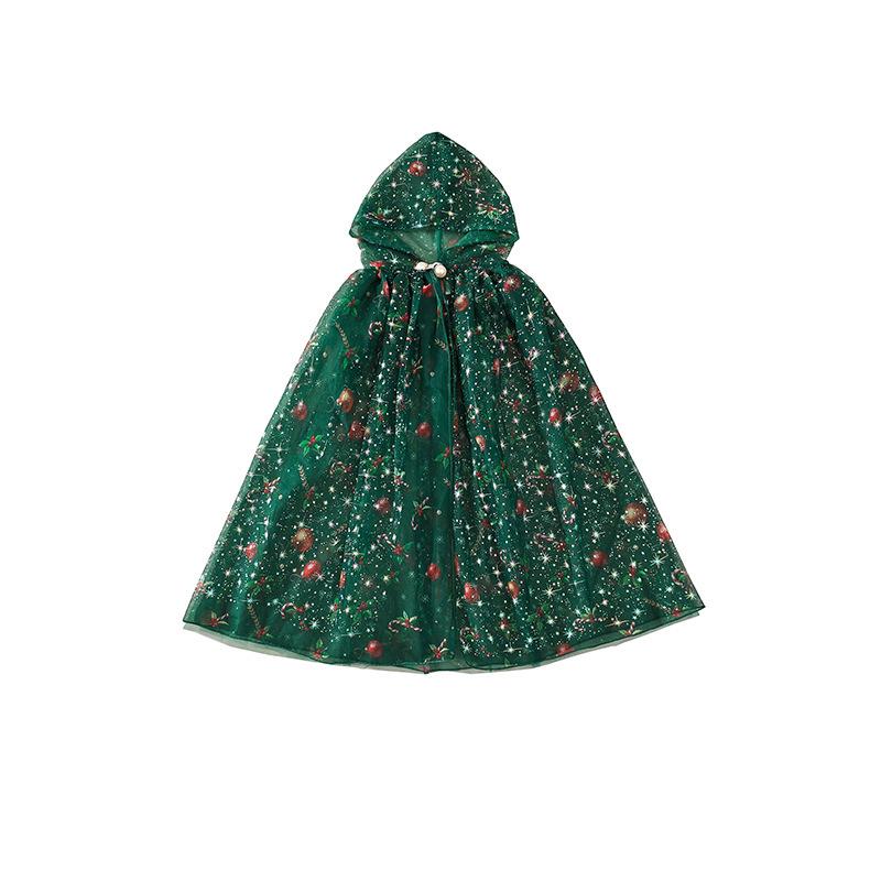 2025 Aisha Sequined Mesh Christmas Cloak for Girls - Lightweight Summer Cape