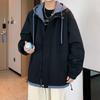 Fake Two Autumn and Winter New Casual Men's Korean Version of Trend Tooling Outdoor Jacket Hooded Coat.