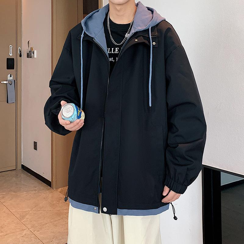 Fake Two Autumn and Winter New Casual Men's Korean Version of Trend Tooling Outdoor Jacket Hooded Coat.