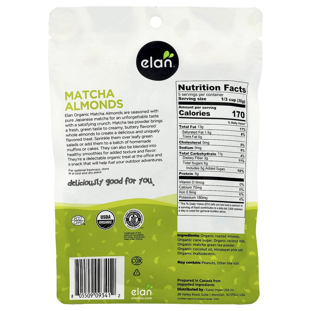 Elan Organic Matcha Almonds, 160g (5.6oz)