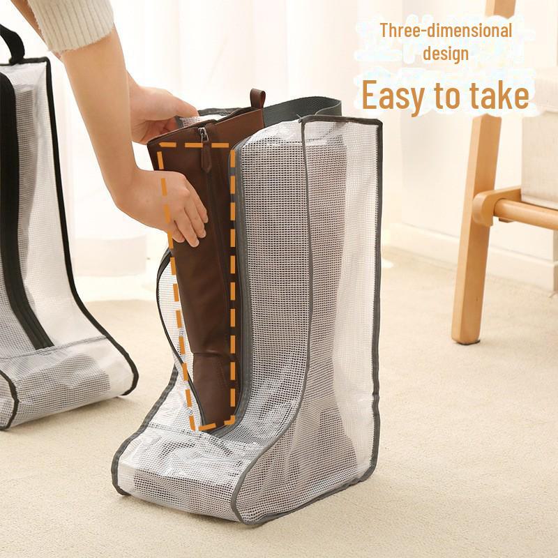 Transparent PEVA Mesh Zippered Boot Storage Bag for Moisture-Proof Seasonal Shoe Organization