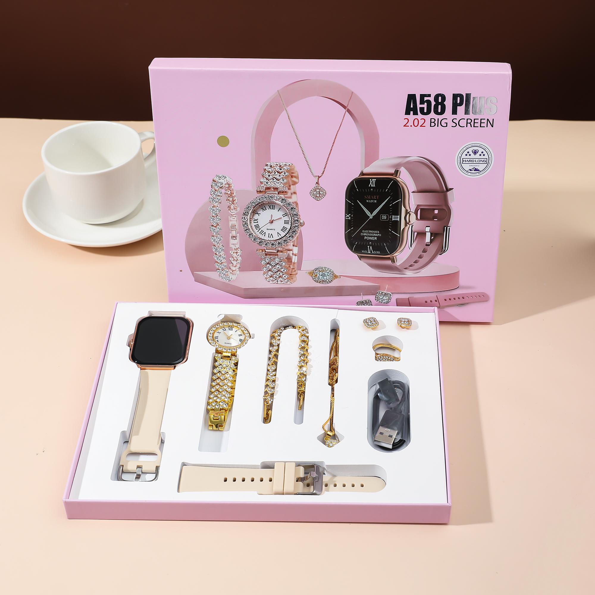 

New A58 Plus smartwatch women s jewelry set with diamond inlay 8-in-1 Bluetooth sports watch. разноцветный