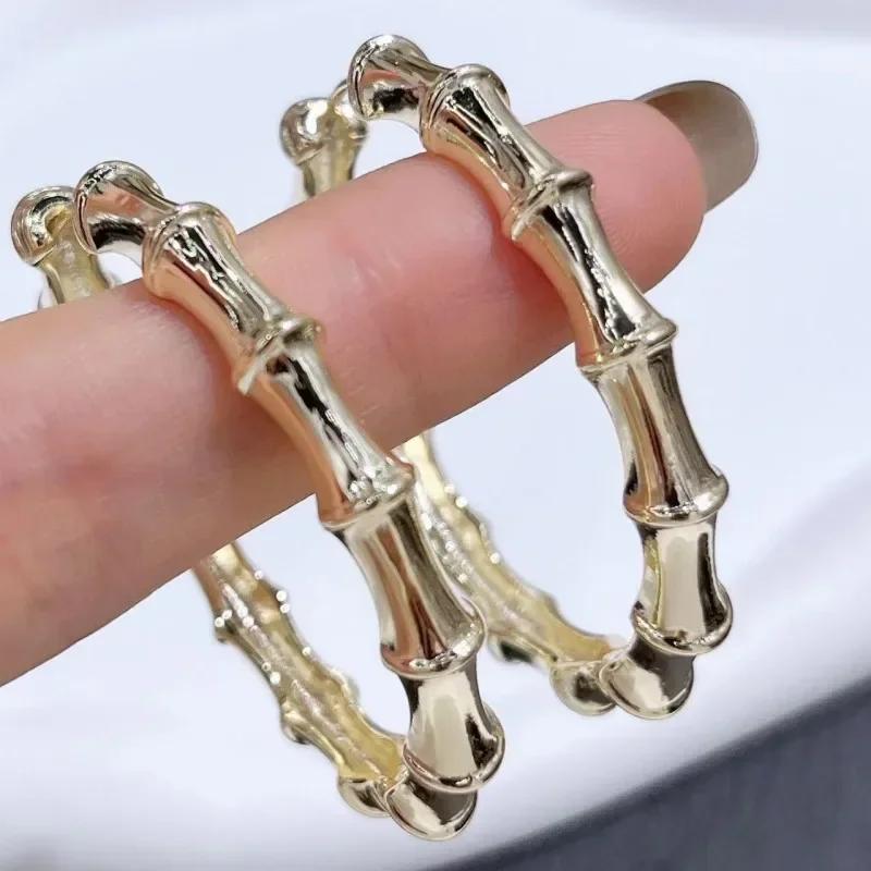 Популярные европейские и американские серьги с маленькими бамбуковыми узелками, преувеличенные золотые круги, модные ретро серьги для женщин