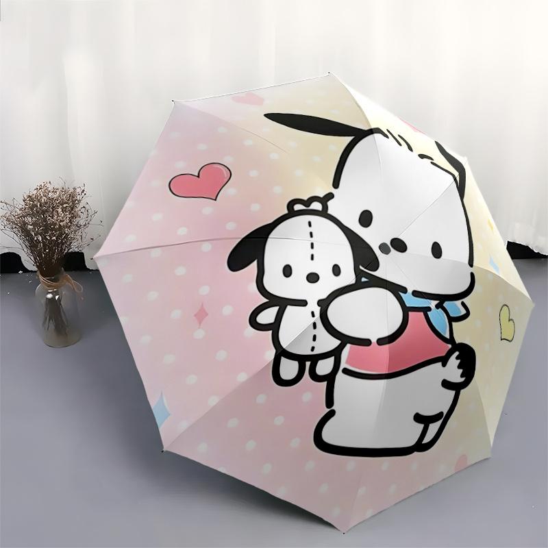 1pc Sanrio Cute Character Pochacco Cartoon Umbrella, Portable 3-Fold Compact Umbrella, Suitable for Camping, Hiking and Travel, Ideal Easter Birthday