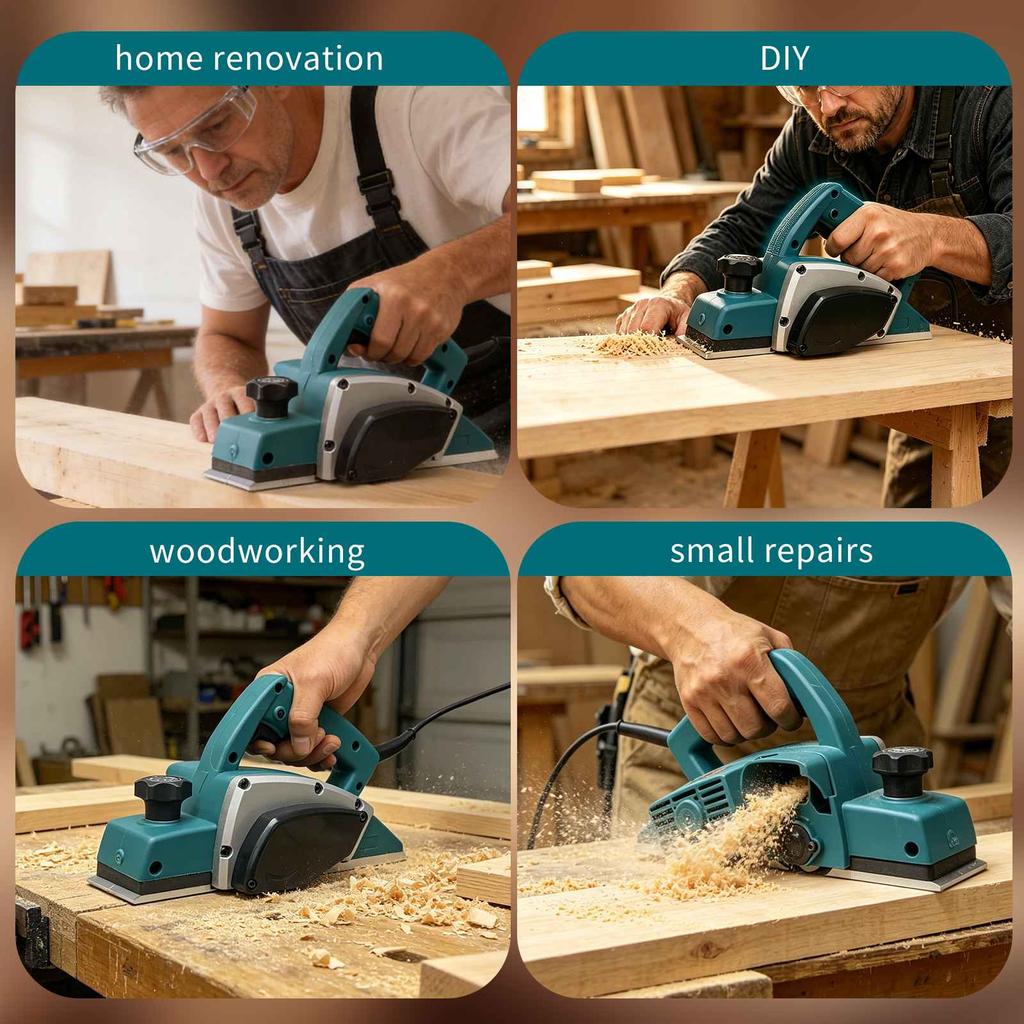 220V 1200W Electric Planer, 16,000 RPM Wood Planer with Adjustable Depth and Ergonomic Handle