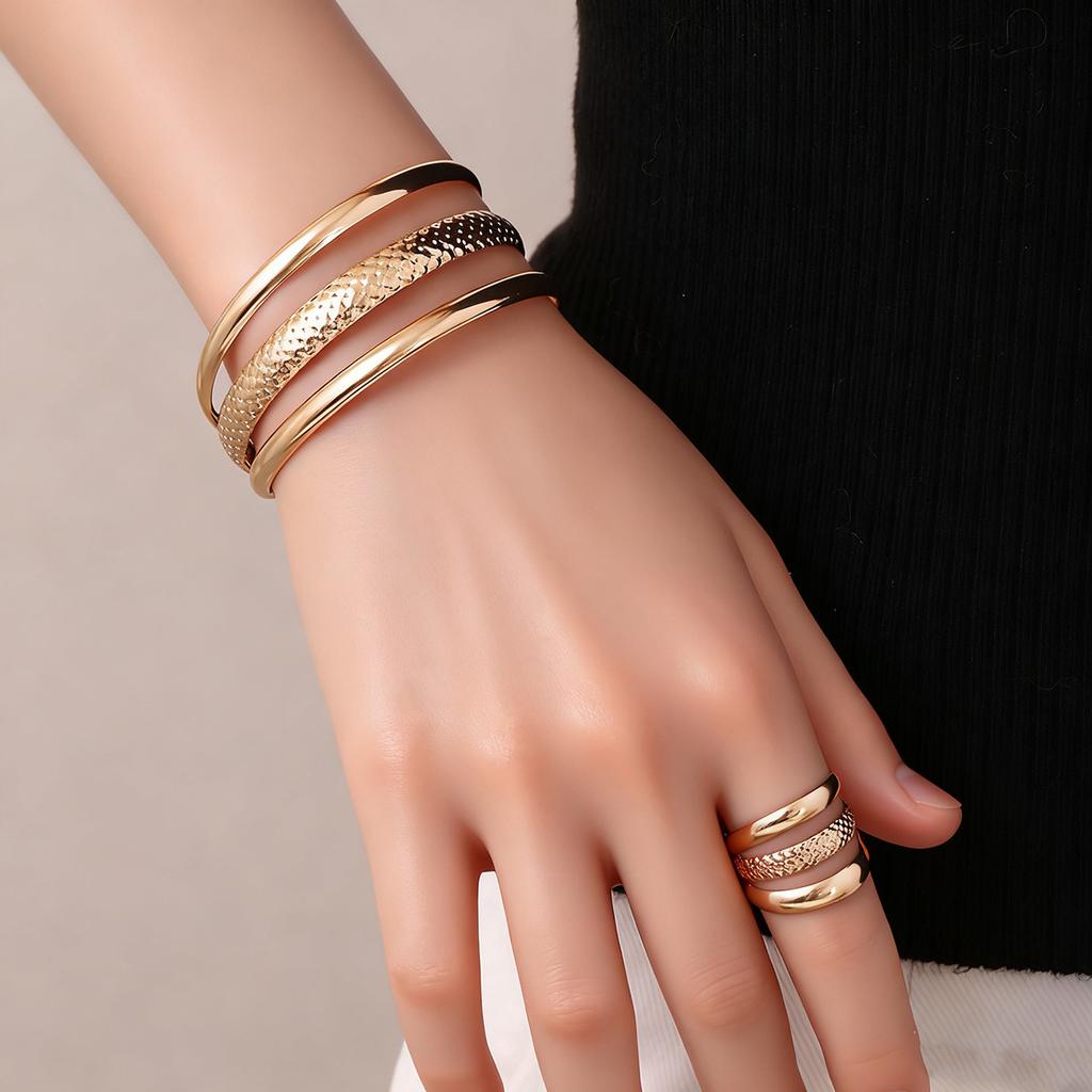 Vintage Fashion Folded Leaf Bracelet Spiral Opening Adjustable Ring Set for Women Girls Holiday Party Fashion Jewelry BS031