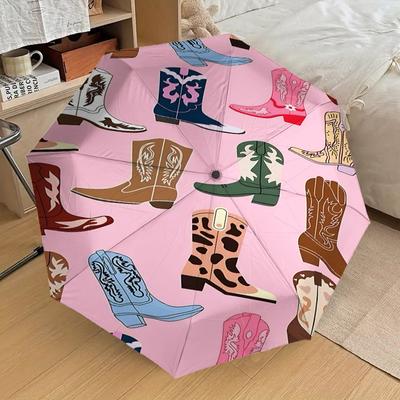 1PC Cowboy Boots Automatic Open/Close Umbrella with Windproof, 8-Rib Sturdy Canopy, Durable Ribs, Fashionable Design1322A