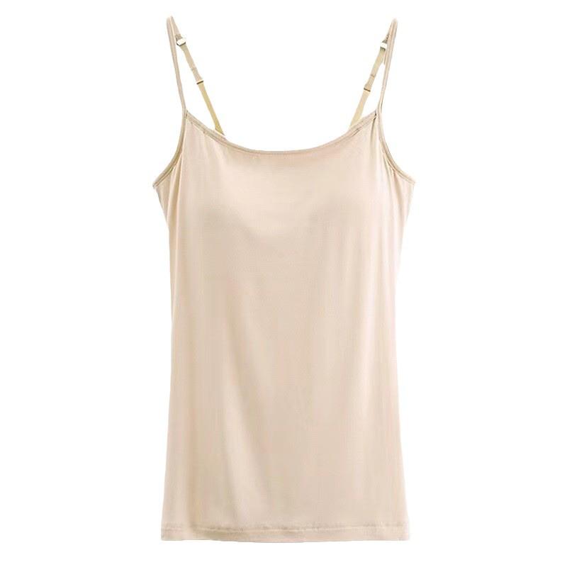 Women's Modal Spaghetti Strap Tank Top with Built-in Bra Pad and Wireless Cups