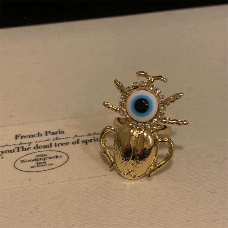 Vintage Blue Evil Eyes Insect Ring for Women Girls Exaggerated Unique Metal Animal Finger Ring Party Jewelry Gifts