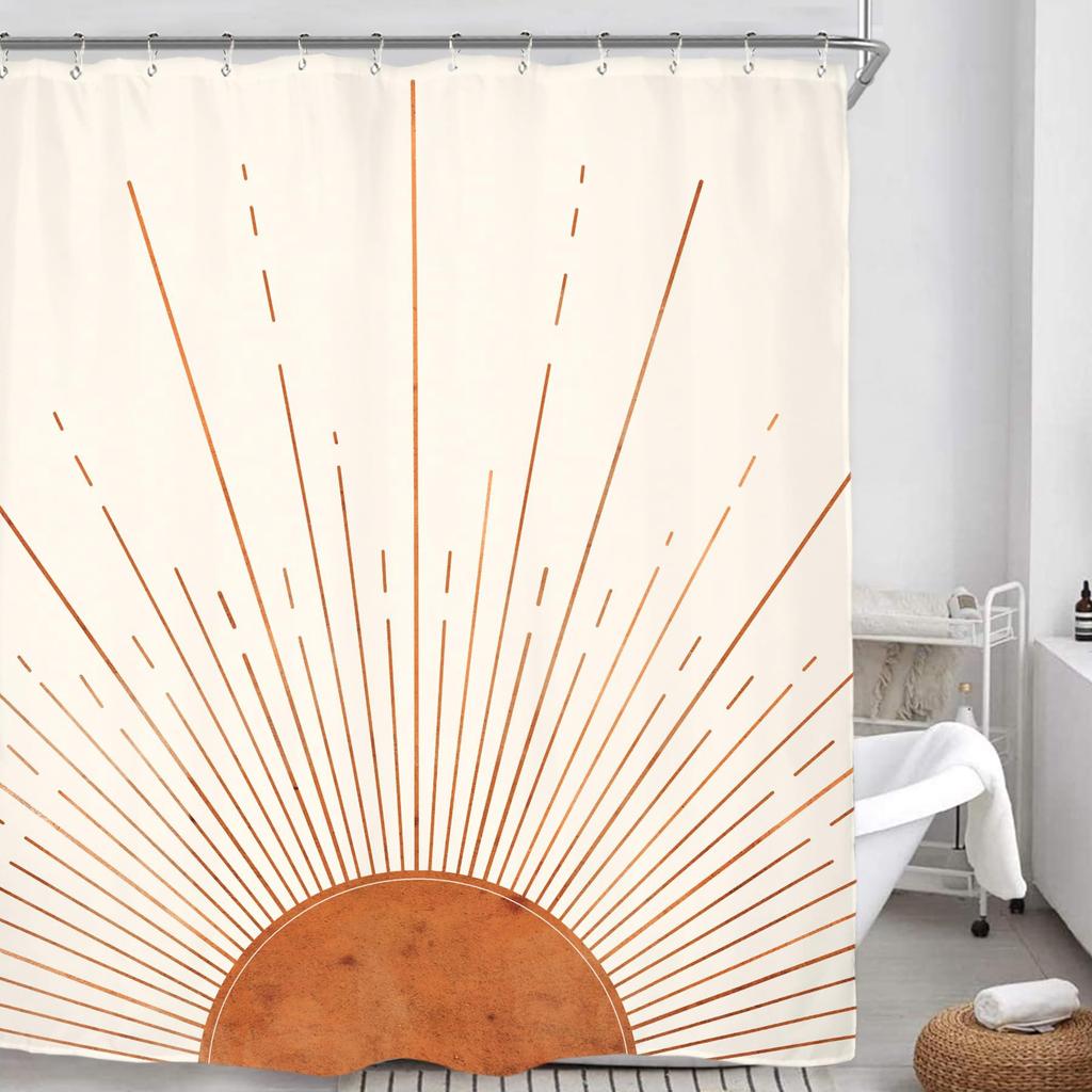 Rust Sun Abstract Shower Curtain Set Simple Medieval Vintage Sunrise Polyester Waterproof Bathroom Curtain With Hook