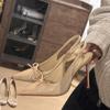 Bow Patent Leather Bag Head Sandals Women's 2025 New Thin Heel Pointed Light Mouth Nude Rear Empty High Heels Are Beautiful