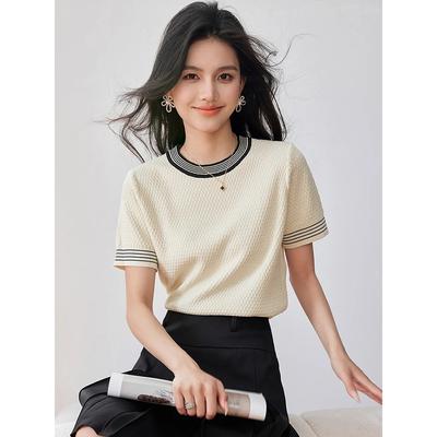 2024 Sommer Neu Französischer Retro-Stil Kurzarm T-Shirt Locker Lässig Strickoberteile Damenmode Pullover
