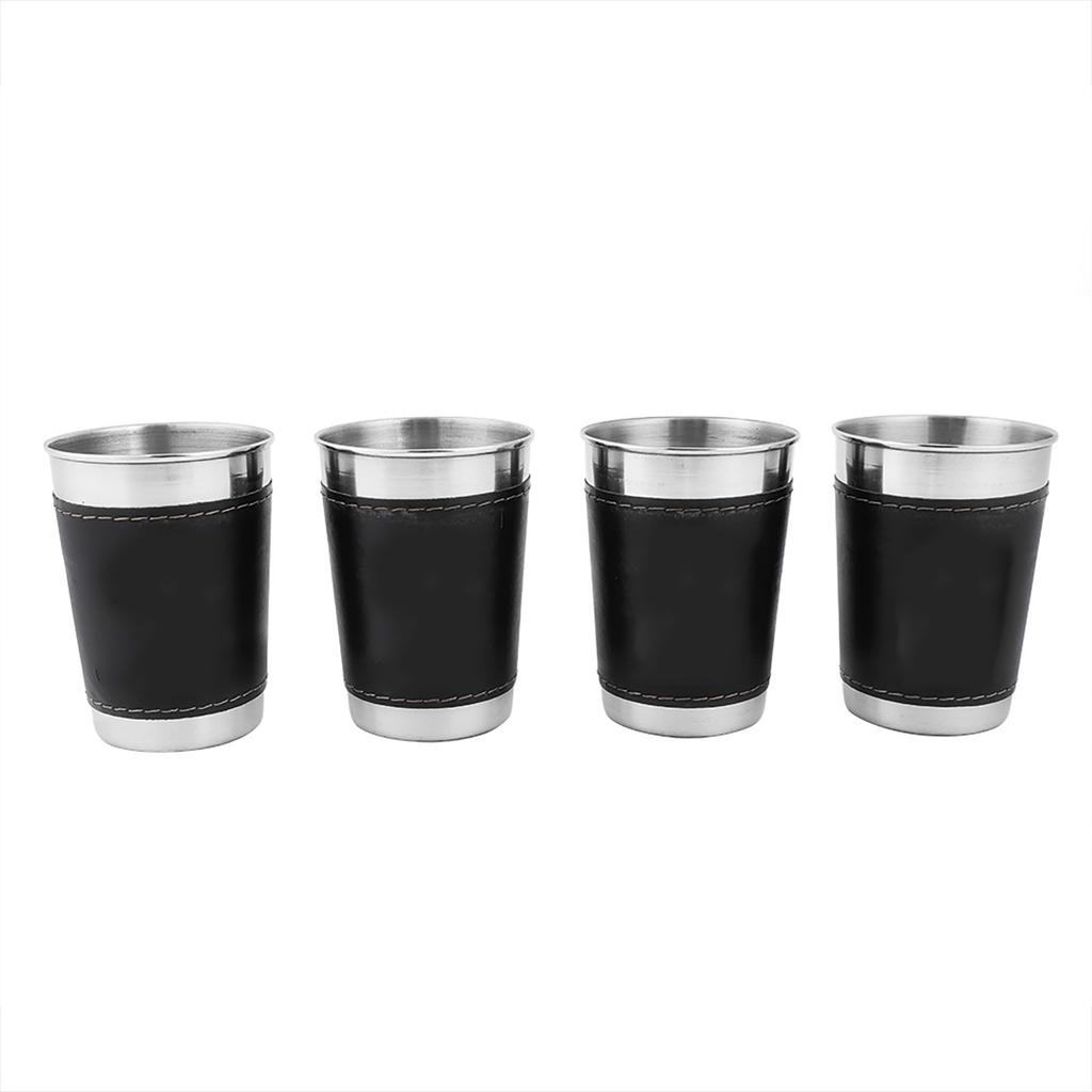 4pcs 170ml Stainless Steel Mini Portable Coffee Wine Cup with Leather Cover