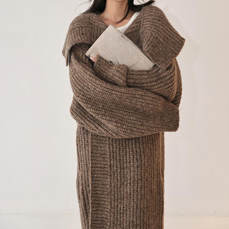 Herbst Frühling Cardigan Mäntel Damen Unifarben Langarm Locker Vintage Gestrickt Sanft Knöchellang Temperament Damen Streetwear