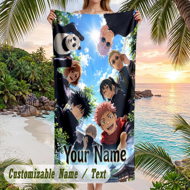 Jujutsu Kaisen Beach Towel, Personalized Custom Name Text, Quick Dry Large Absorbent Towel For Beach Pool