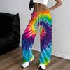 Women Multicolor Spiral Print Wide Leg Pants Elastic Waist Drawstring Loose Fit Summer Casual Beach Resort Long Trousers Stree