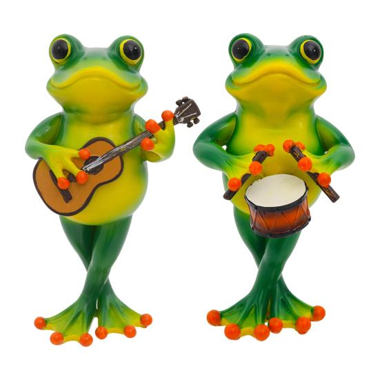 Guitarist Frog Figurine Resin Drummer Frog Sculpture Animal Decoration Frog Statue for Home Office Desktop Decor