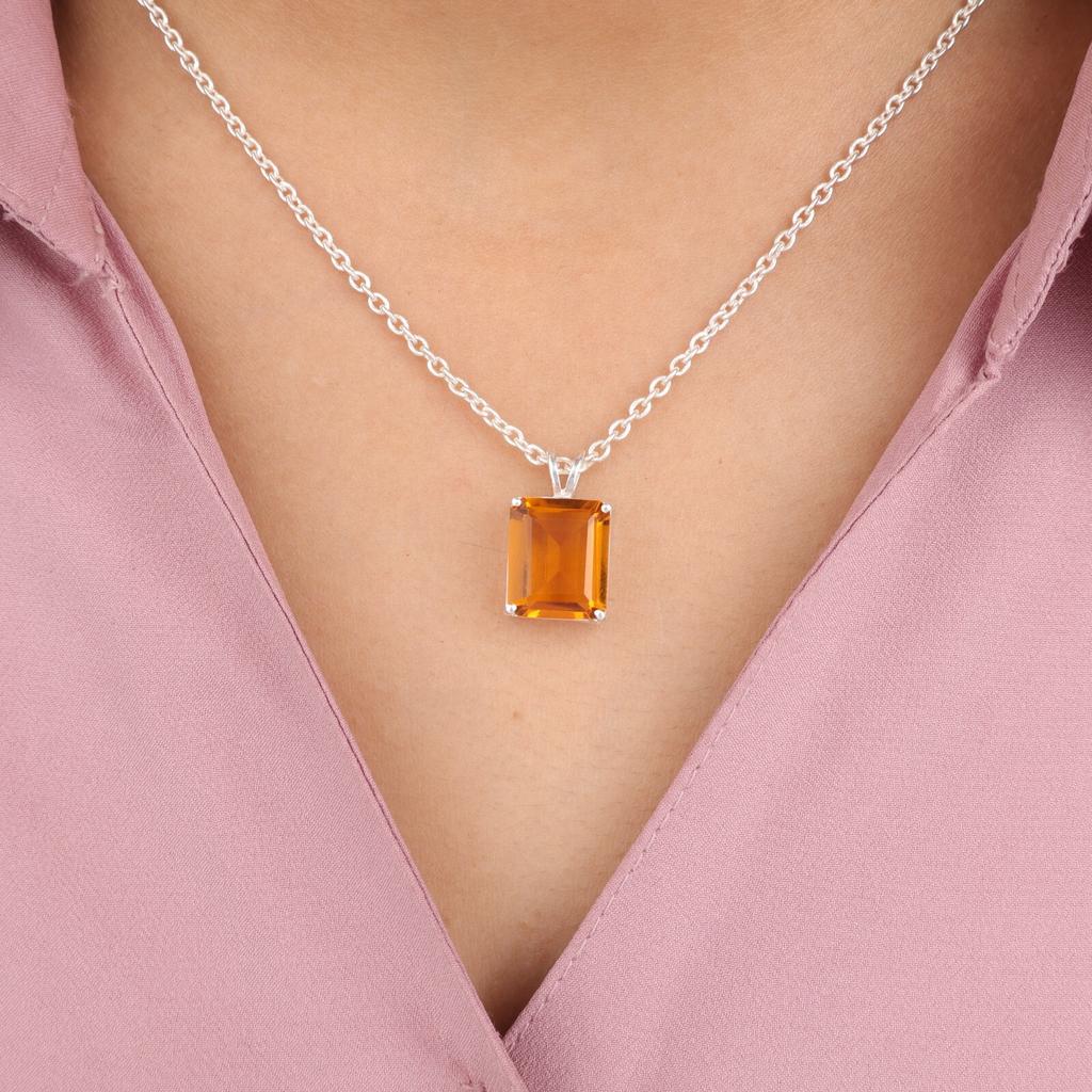 925 Sterling Silver Citrine Gemstone Jewelry Partywear Pendant 0.69" For Women PP-58-5