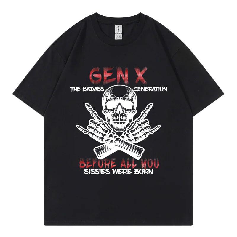 The Badass Generation Funny Skull Meme Tshirt Mens Women Gothic Vintage Short Sleeve Tshirts Fashion Casual Oversized T Shirt