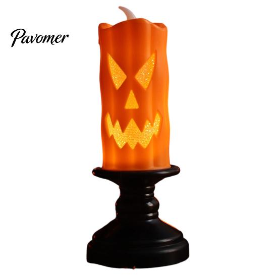Flameless Halloween Decoration Lights LED Candle, Spooky Skull Pumpkin Fake Pillar Candles, Battery Compact Tabletop Decorative Light Operated
