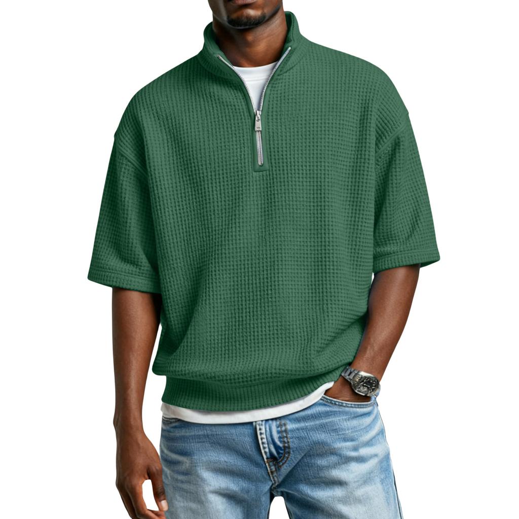Men's Casual Quarter,Zip Short,Sleeve Top