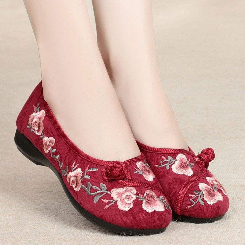 Dames Hanfu Geborduurde Etnische Zachte Zool Ronde Neus Antislip Stoffen Schoenen