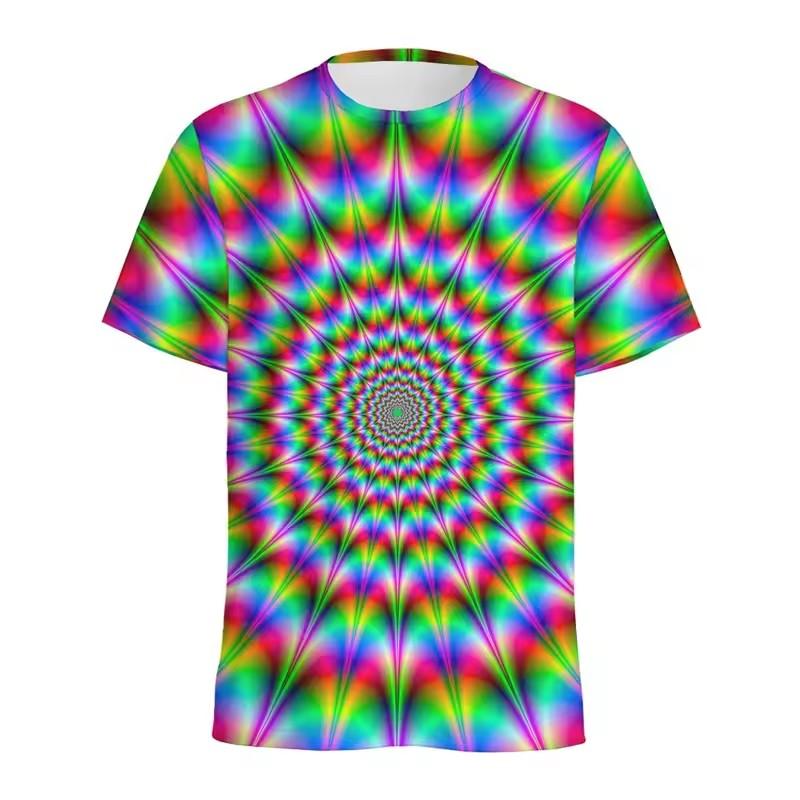 

Футболка с цветным спиральным узором Dizzy, женская летняя повседневная футболка с круглым вырезом и коротким рукавом, футболки с 3D-принтом и оптической иллюзией 2XL