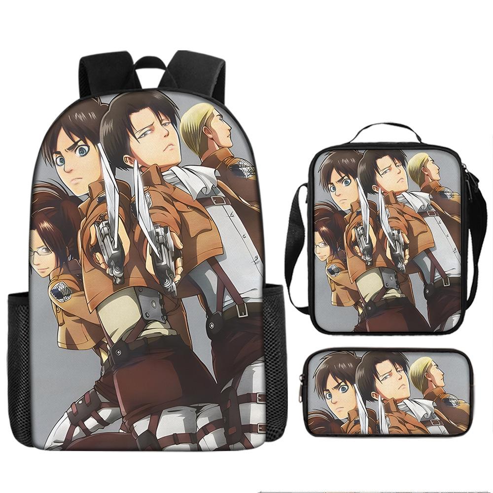 Attack Giant School Bag Anime Men's and Women's Backpacks Student Large Capacity Outdoor Leisure Travel Bag Three-piece Set