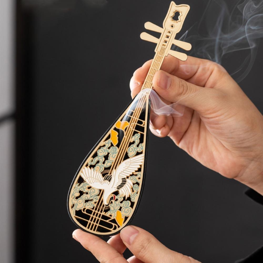 

Crane Mini Incense Burner Box Hollow Out Sandalwood Censer Painted Incense Censer Tea Ceremony Style B