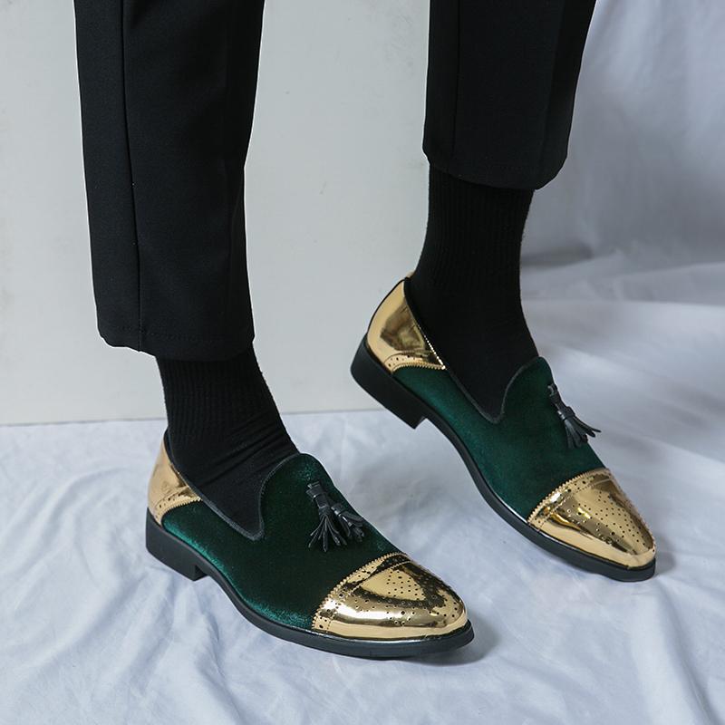 Hochwertige Bequeme Britischer Stil Cord Farblich Passende Blockschuhe Schwarz Grün Blau Farbe Klassische Business Herrenschuhe