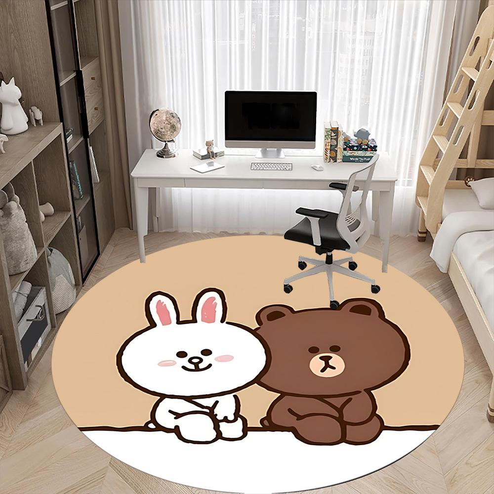 1pc BROWN Bear CONY Office Round Area Rug, Under Office Chairs Bedroom Living Room Home Decor  a1022128