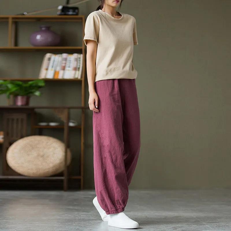Women's Spring and Summer Artistic Loose Casual Pants, Solid Color Comfortable Mosquito Proof Lantern Pants