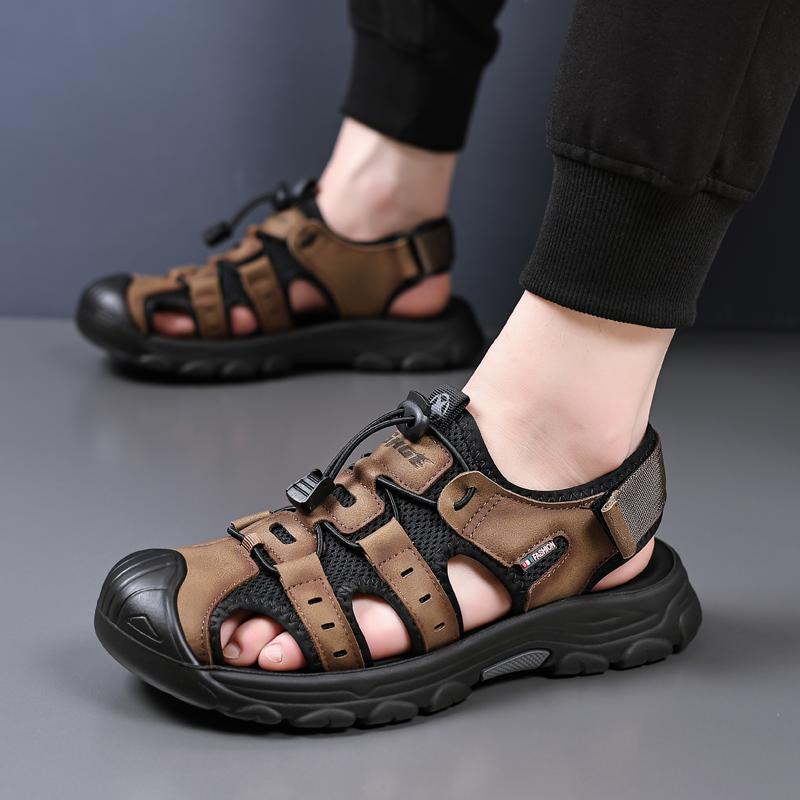 FashionBrand Men Sandals Genuine Leather Men Shoe Cowhide Leather Classic Summer Slides Fashion Outdoor Beach Gladiator Sandals for Men