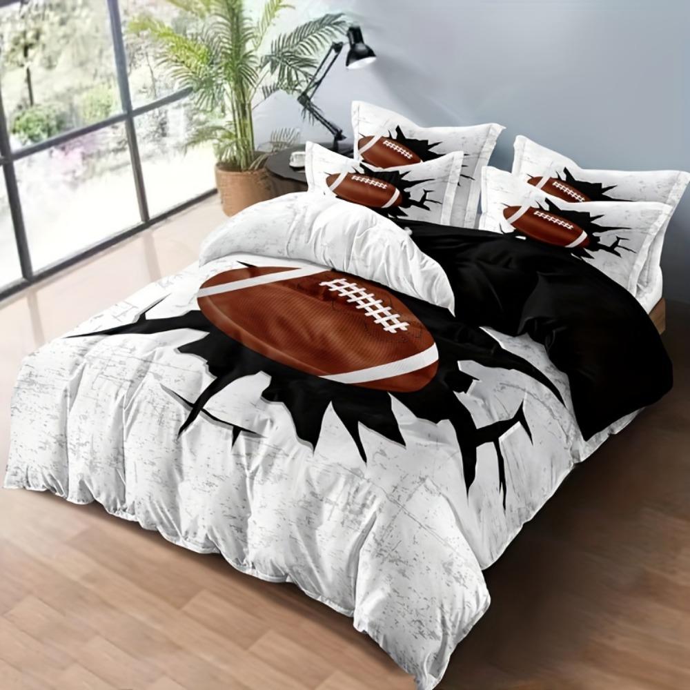 3-teiliges Weißes Bettwäsche-Set Rugby 3D-Druck Gemütlicher Bettbezug King Queen Twin Größe Geburtstagsgeschenk für Erwachsenen Jungen Kind Schlafzimmer Dekoration