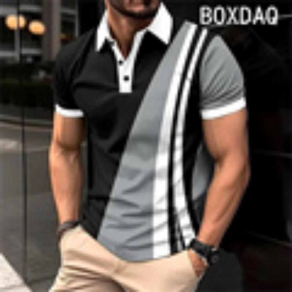 Men's Short Sleeved Shirt, Fashionable Geometric Pattern Patchwork Shirt, Men's Summer Sports Polo