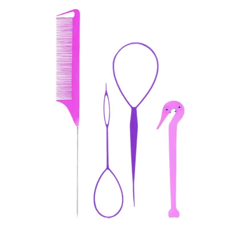 3/4Pcs Pink Hair Styling Set Rubber Band Cutter Mouse Tail Comb Hair Styling Tools Hair Braid Accessories Ponytail Maker Kits