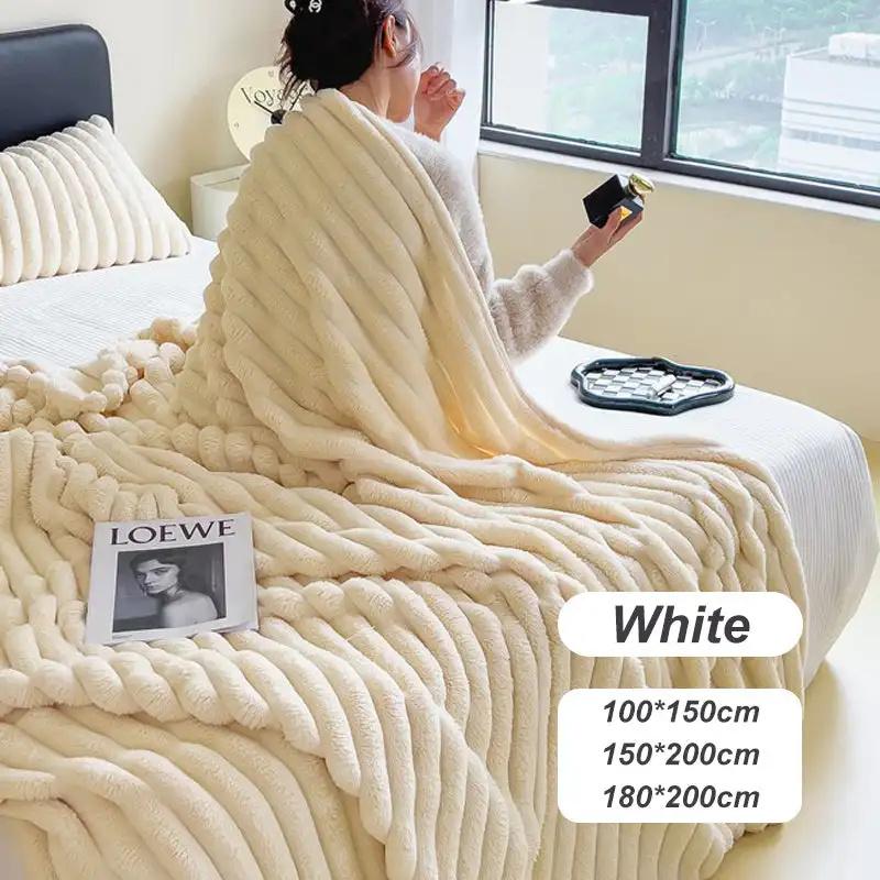 1pc Throw Blanket for Bed Striped Flannel Blanket Milk Velvet/Flannel Blanket Warm & Cozy Throw for Couch, Bed & Travel - Versatile All-Season Gift