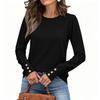 Camicetta Casual da Donna a Maniche Lunghe con Bottoni e Scollo Rotondo in Colore