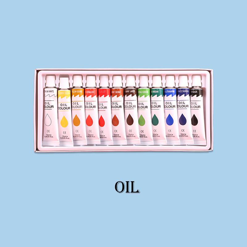 Acrylic Oil Watercolor Gouache Paint Pigment Set 12ML Drawing Supplies for Students and Beginners