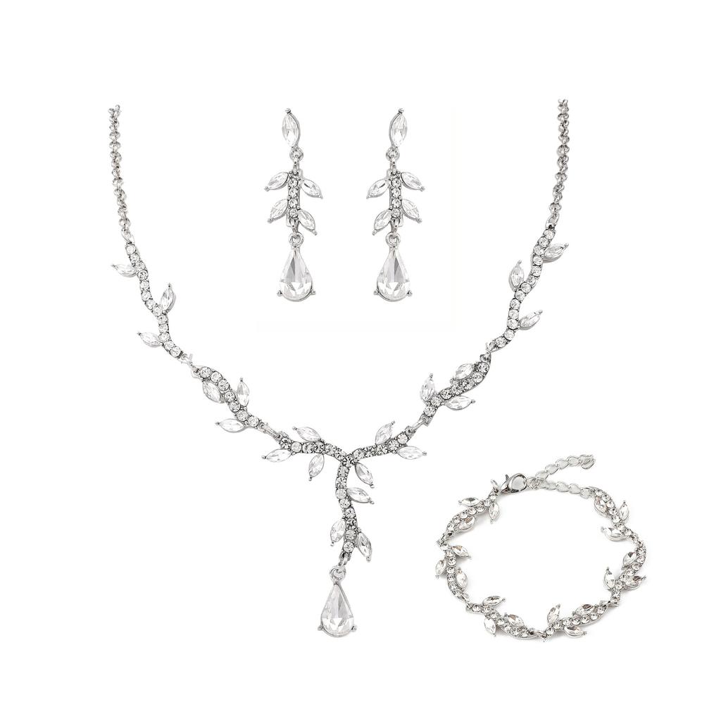 Popular necklace earrings bracelet three-piece women's luxury jewelry set with wedding dress party