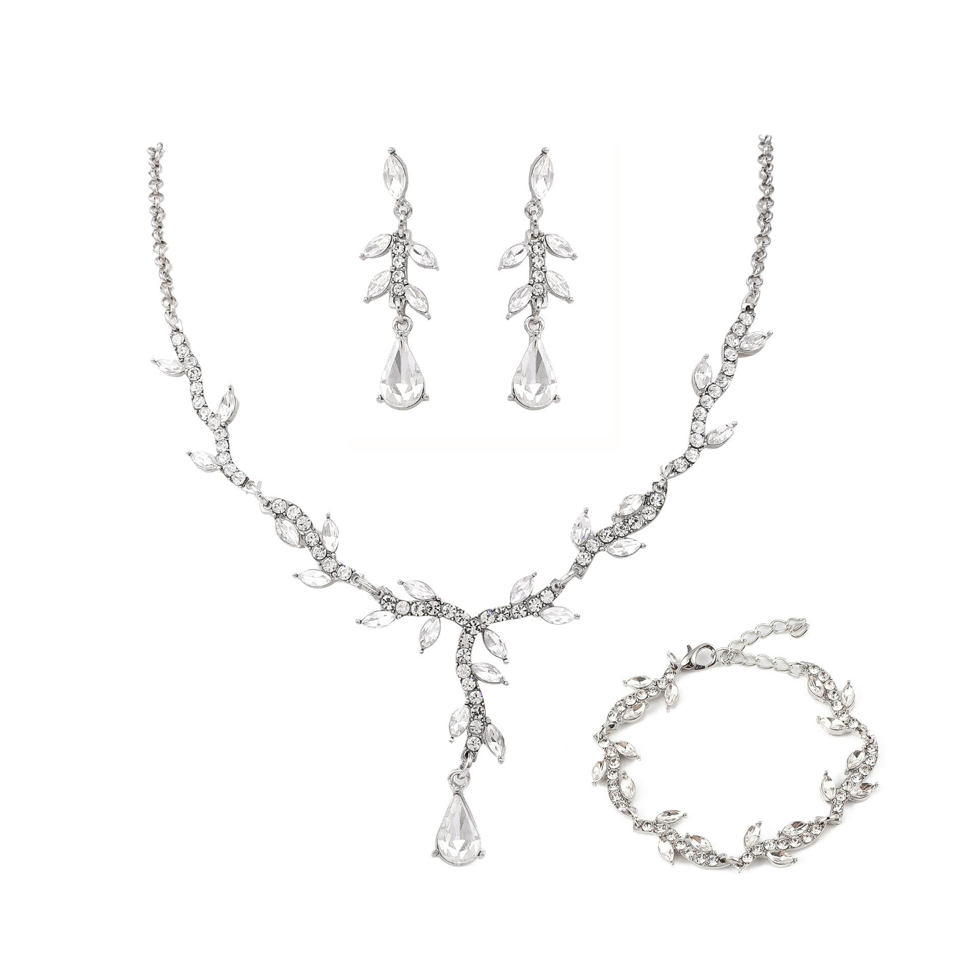

Popular necklace earrings bracelet three-piece women s luxury jewelry set with wedding dress party