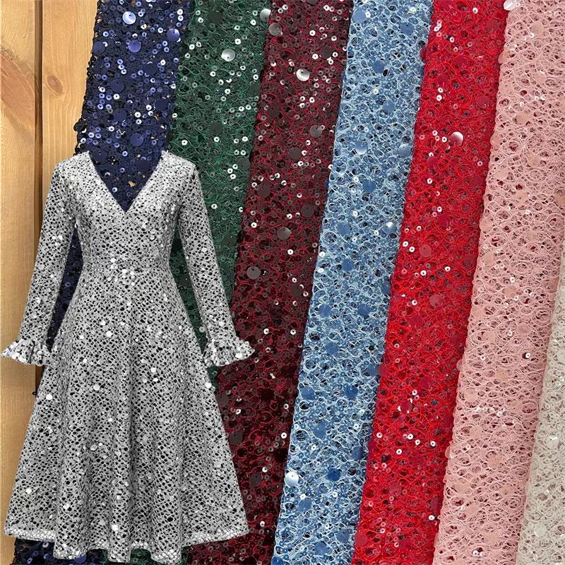 Spring Summer Polyester Lace Fishing Net Children's Dress Fabric Wedding Evening Dress Stage Dress Sequin Embroidery Fabric