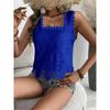 JPNTKY Women's Fashion Casual Solid Color Print Sleeveless Square Collar Blouses & Shirts