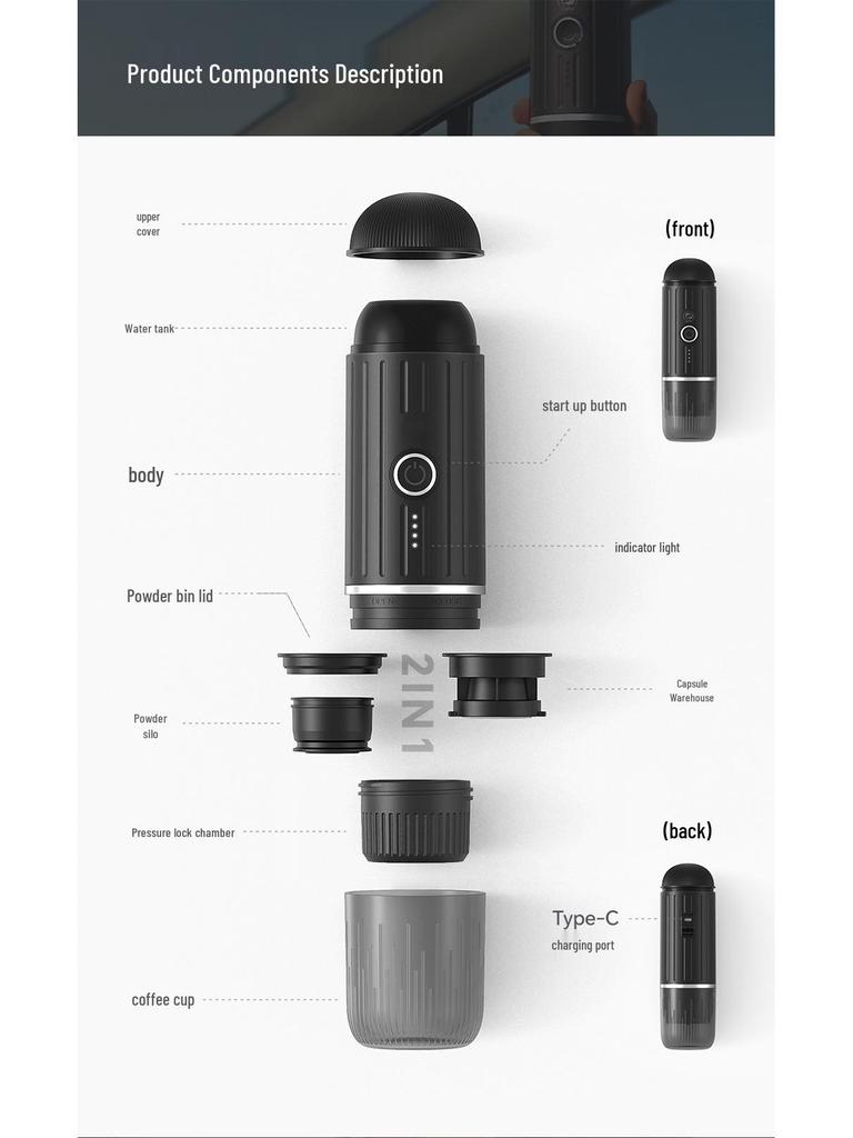 Portable Wireless Coffee Maker: Handheld Dual-Use Heating Capsule for Outdoor and Car
