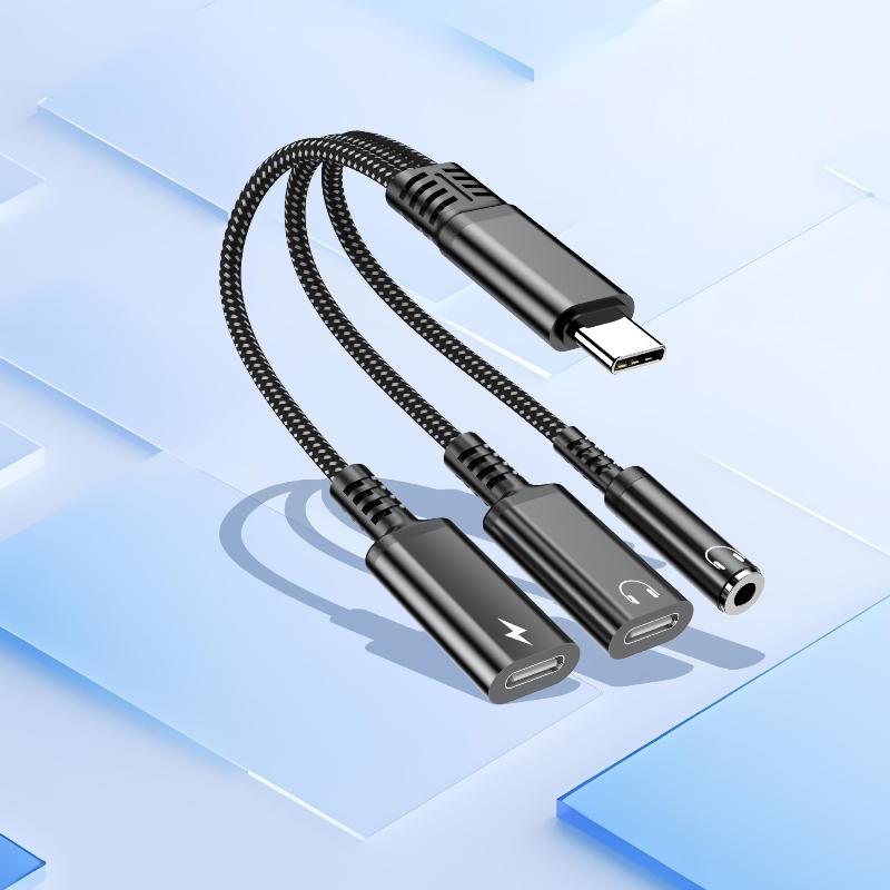 1 Piece Headphone Adapter 3 In 1 Pd 60W Fast Charge Adapter For Phone16 15 Type C To Dual Type C/3.5Mm Jack Audio Adapter Cable