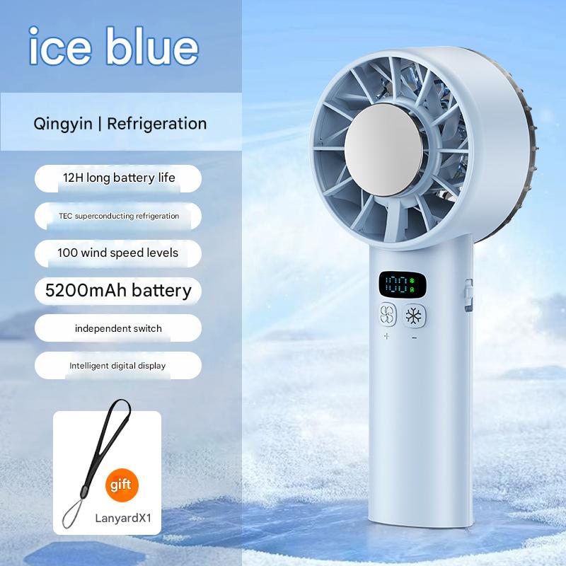 5200mAh Portable Handheld Fan with Double Ice Cooling, High-Speed Rechargeable USB Fan, Foldable Design