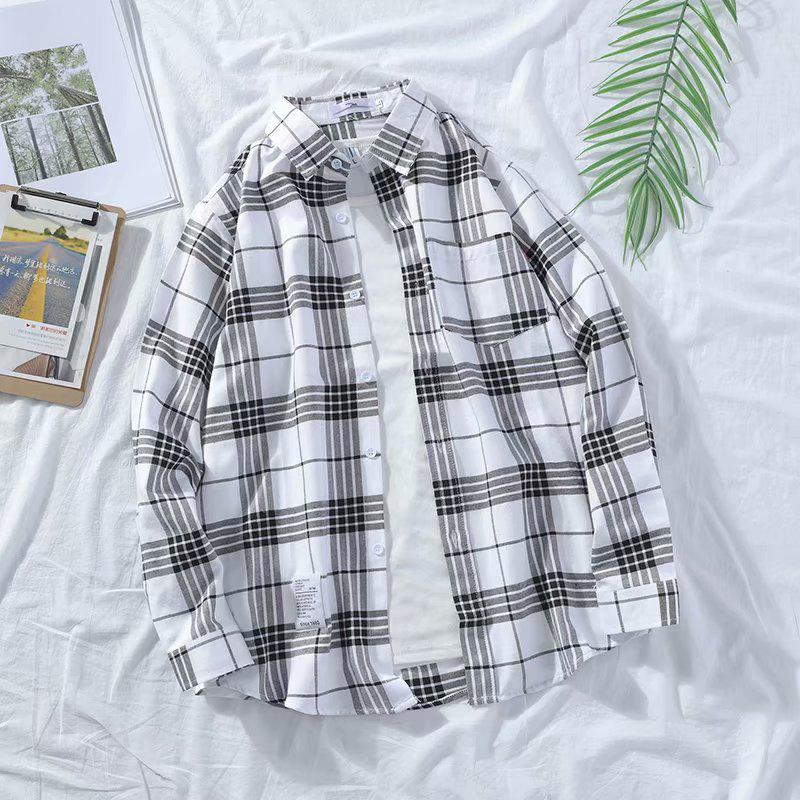 Men's Japanese Plaid Shirt - Harajuku Style, Loose Fit, Long Sleeve, Trendy Student Jacket