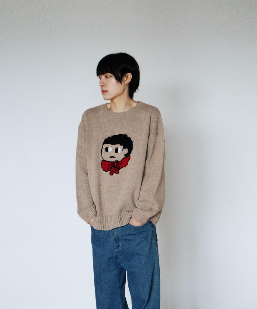 GROUNDWORK Baggage Man Face Knit Sweater / Beige